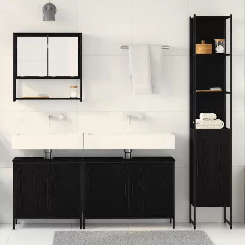  4 részes fürdőszoba bútor készlet fekete tölgyből és mérnöki fából