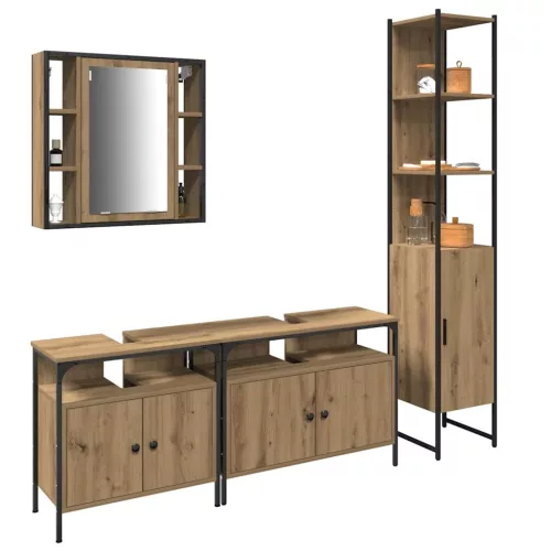 VidaXL 4 db-os fürdőszoba bútor szett, Artisan tölgy színben