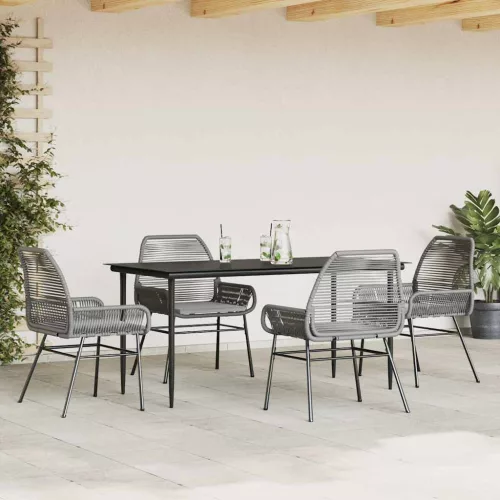  5 részes szürke polyrattan üveg kerti étkezőgarnitúra párnával