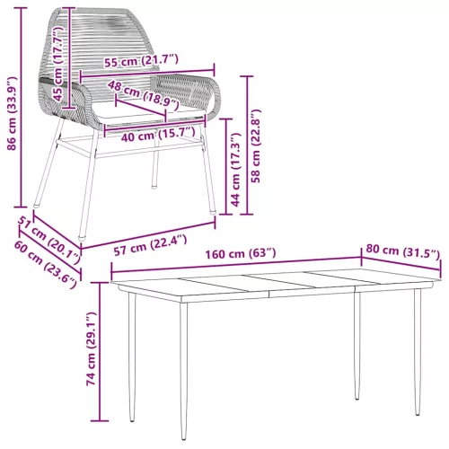  5 részes szürke polyrattan üveg kerti étkezőgarnitúra párnával