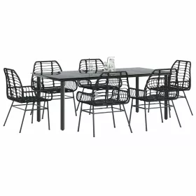  7 részes fekete polyrattan üveg kerti étkezőgarnitúra