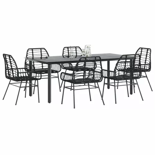  7 részes fekete polyrattan üveg kerti étkezőgarnitúra