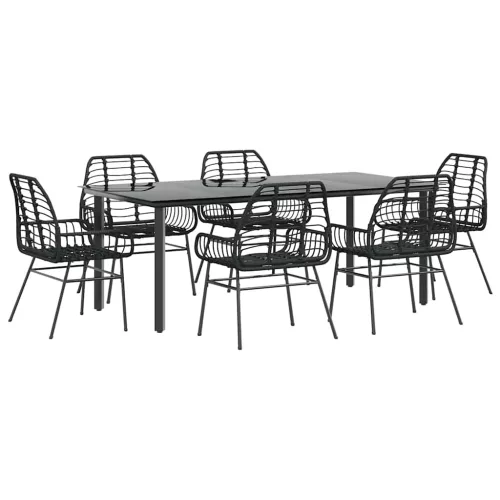 7 részes fekete polyrattan üveg kerti étkezőgarnitúra