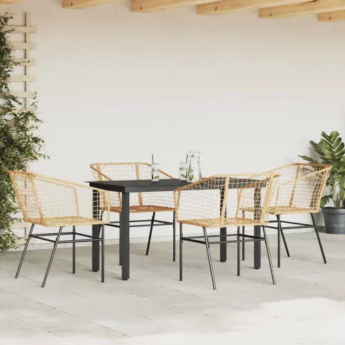  5 észes barna polyrattan üveg kerti étkezőgarnitúra