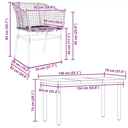  5 észes barna polyrattan üveg kerti étkezőgarnitúra
