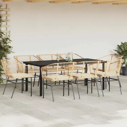  9 észes barna polyrattan üveg kerti étkezőgarnitúra párnával