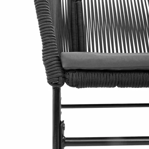  7 részes fekete polyrattan üveg kerti étkezőgarnitúra párnákkal