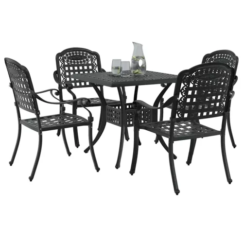  Kerti asztalszett 5 pcs Fekete Öntött alumínium