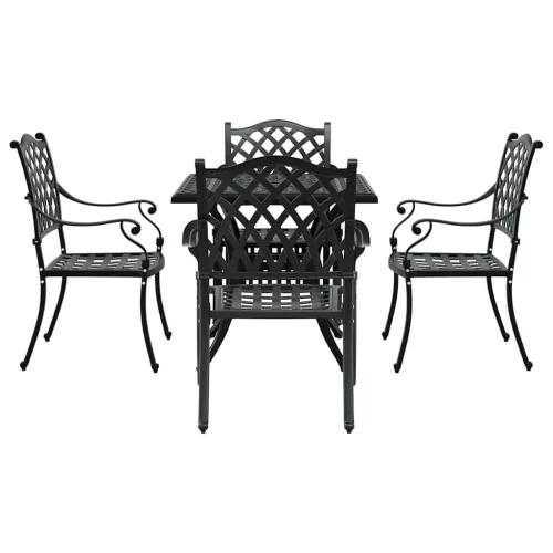  Kerti asztalszett 5 pcs Fekete Öntött alumínium