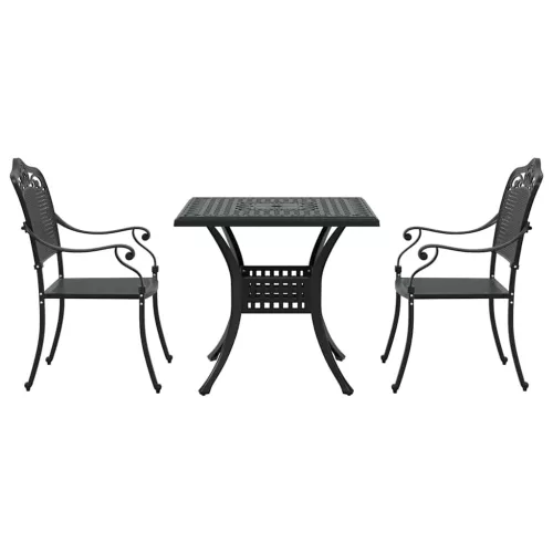  Kerti asztalszett 3 pcs Fekete Öntött alumínium