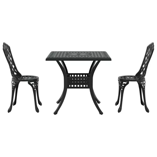 Kerti asztalszett 3 pcs Fekete Öntött alumínium