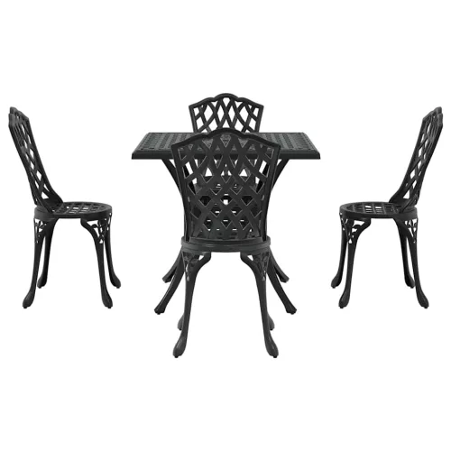  Kerti asztalszett 5 pcs Fekete Öntött alumínium