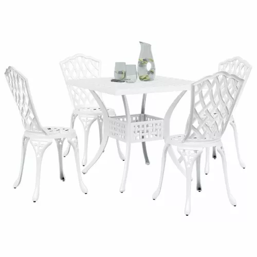  Kerti asztalszett 5 pcs Fehér Öntött alumínium