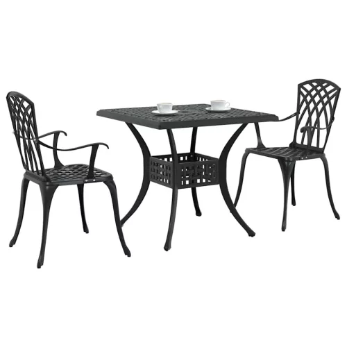  Kerti asztalszett 3 pcs Fekete Öntött alumínium