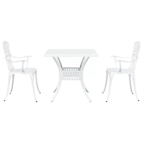  Kerti asztalszett 3 pcs Fehér Öntött alumínium