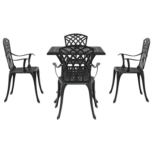 Kerti asztalszett 5 pcs Fekete Öntött alumínium