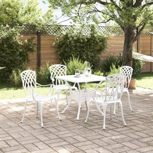  Kerti asztalszett 5 pcs Fehér Öntött alumínium