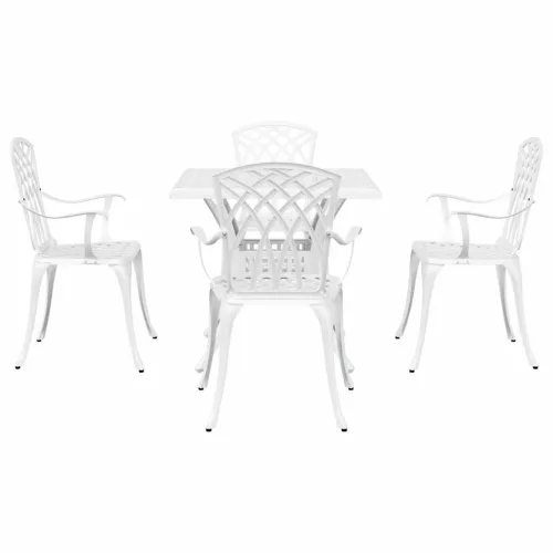  Kerti asztalszett 5 pcs Fehér Öntött alumínium