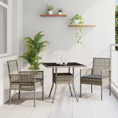  3 darabos kerteti étkező szett szürke poli rattan