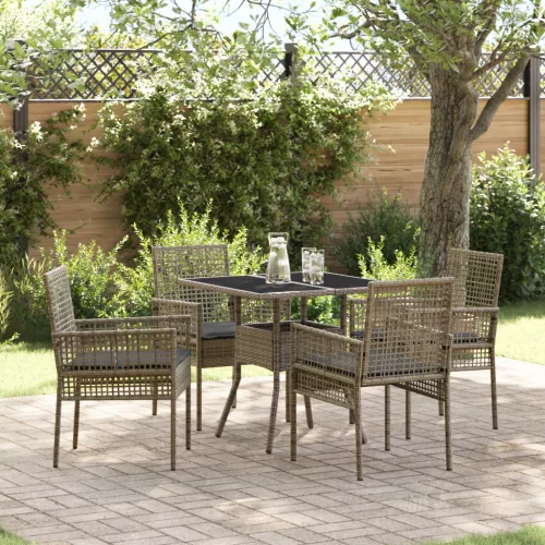  5 Részes Kert Étkező Szett Szürke Polyrattan