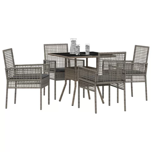  5 Részes Kert Étkező Szett Szürke Polyrattan