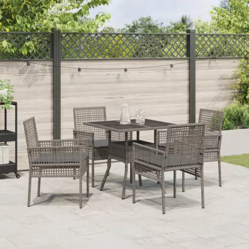  5 Részes Kert Étkező Szett Szürke Polyrattan