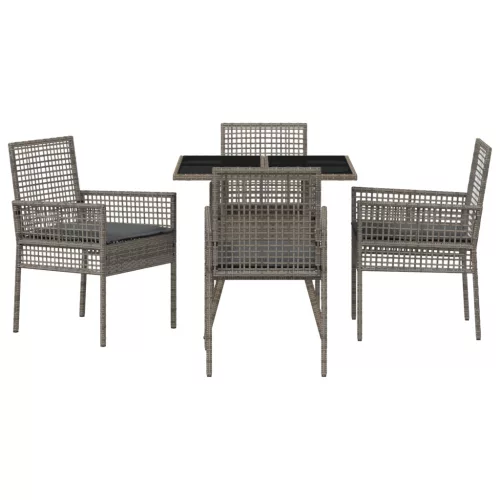  5 Részes Kert Étkező Szett Szürke Polyrattan