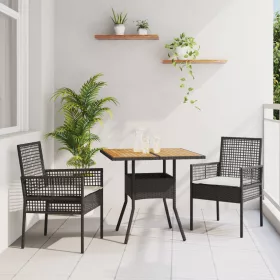    3 darabos kerti étkező szett párnákkal, fekete poli rattan