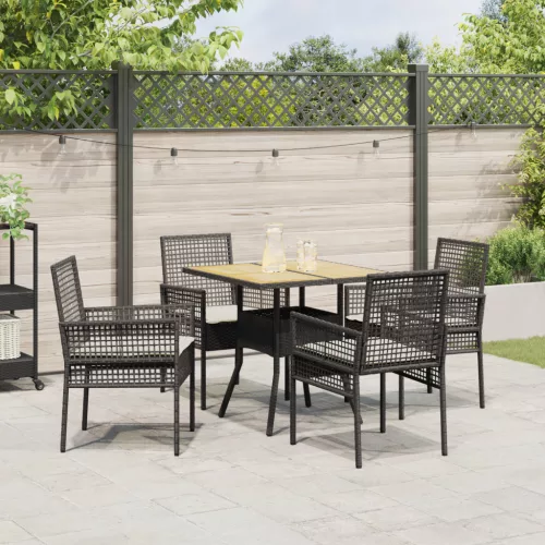  5 darabos kertibútor szett párnákkal fekete polirattan