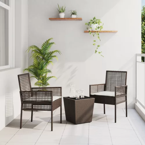  3 részes kert bistro szett párnákkal barna poli rattan