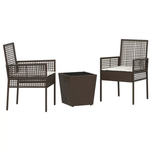  3 részes kert bistro szett párnákkal barna poli rattan