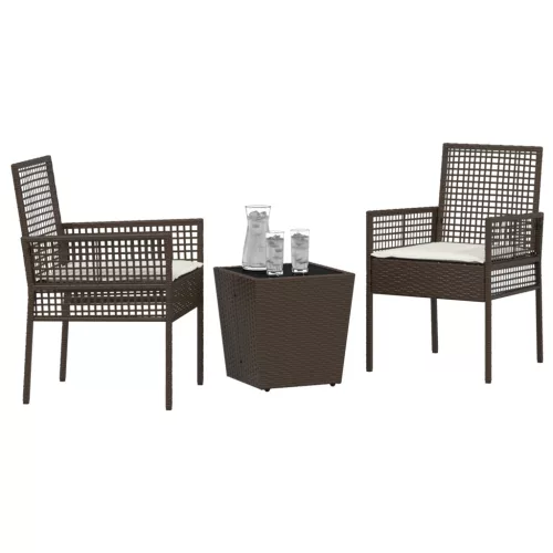  3 részes kert bistro szett párnákkal barna poli rattan