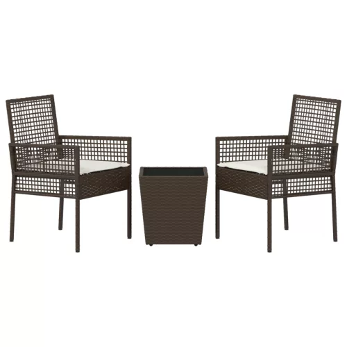 3 részes kert bistro szett párnákkal barna poli rattan