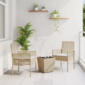  3 darabos Kert Bistro Szett párnákkal Bézs Poly Rattan