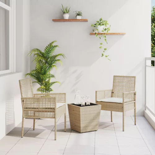  3 darabos Kert Bistro Szett párnákkal Bézs Poly Rattan