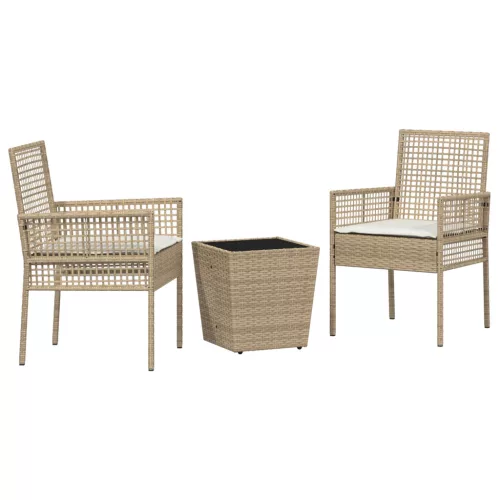  3 darabos Kert Bistro Szett párnákkal Bézs Poly Rattan