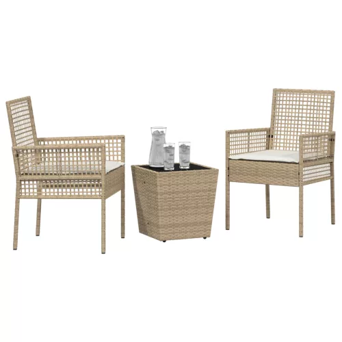  3 darabos Kert Bistro Szett párnákkal Bézs Poly Rattan