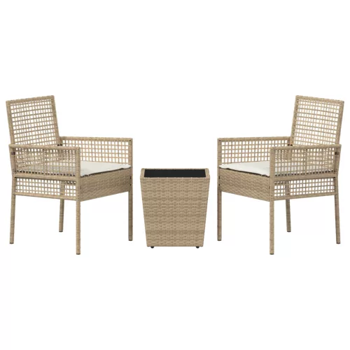  3 darabos Kert Bistro Szett párnákkal Bézs Poly Rattan