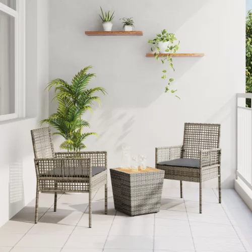  3 db-os Kerti Bistro Készlet Párnákkal Szürke Poli Rattan
