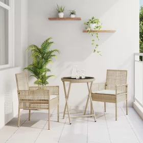  3 darabos Kerti Bistro Szett párnákkal Bézs Poly Rattan