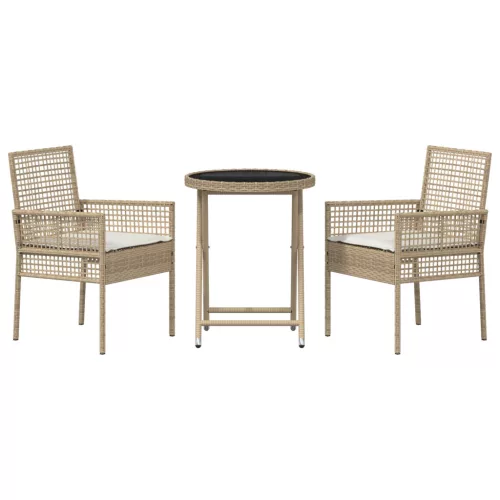  3 darabos Kerti Bistro Szett párnákkal Bézs Poly Rattan