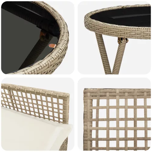  3 darabos Kerti Bistro Szett párnákkal Bézs Poly Rattan