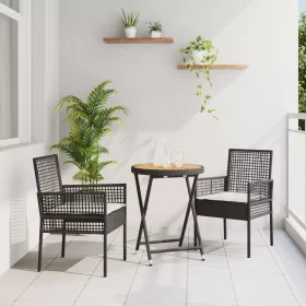  3 részes kert bistró szett párnákkal fekete poly rattan