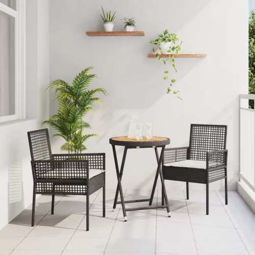  3 részes kert bistró szett párnákkal fekete poly rattan