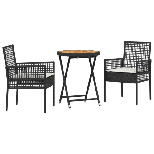  3 részes kert bistró szett párnákkal fekete poly rattan