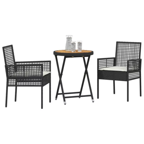  3 részes kert bistró szett párnákkal fekete poly rattan