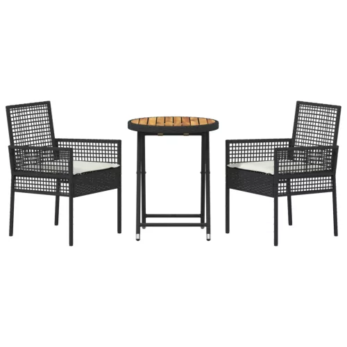  3 részes kert bistró szett párnákkal fekete poly rattan
