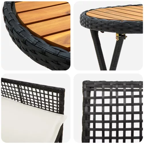  3 részes kert bistró szett párnákkal fekete poly rattan