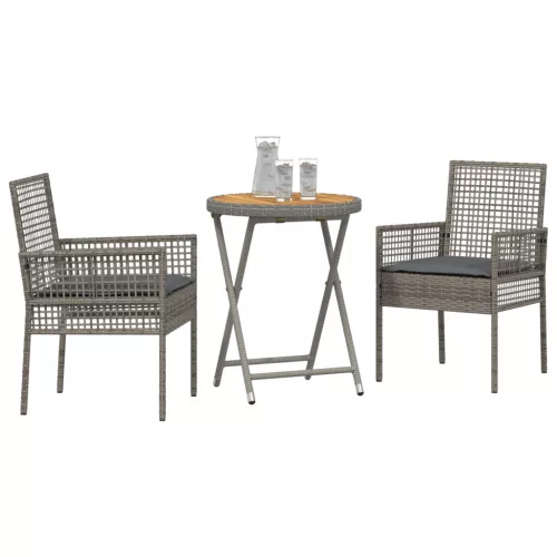  3 Darabos Kerti Bistro Készlet Párnákkal Szürke Poli Rattan