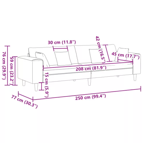  Bársony Kanapé párnával párnával Krémszínű 208 cm Bársony